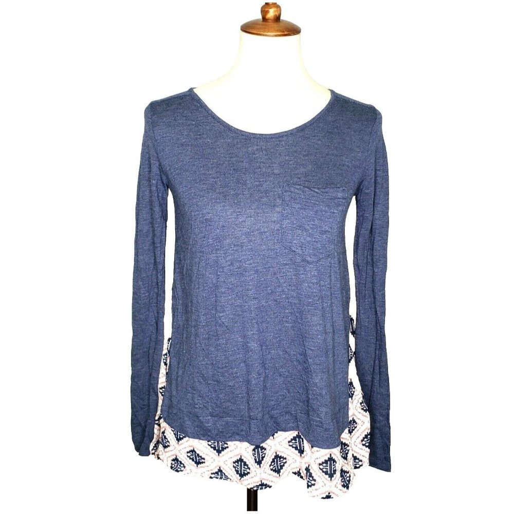 Xhilaration NWOT Blue Long Sleeve Layered Mixed-Media Top Size Small